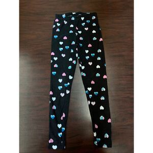 Bobbie Brooks Girls Black Legging with Hearts Size Medium (7/8)